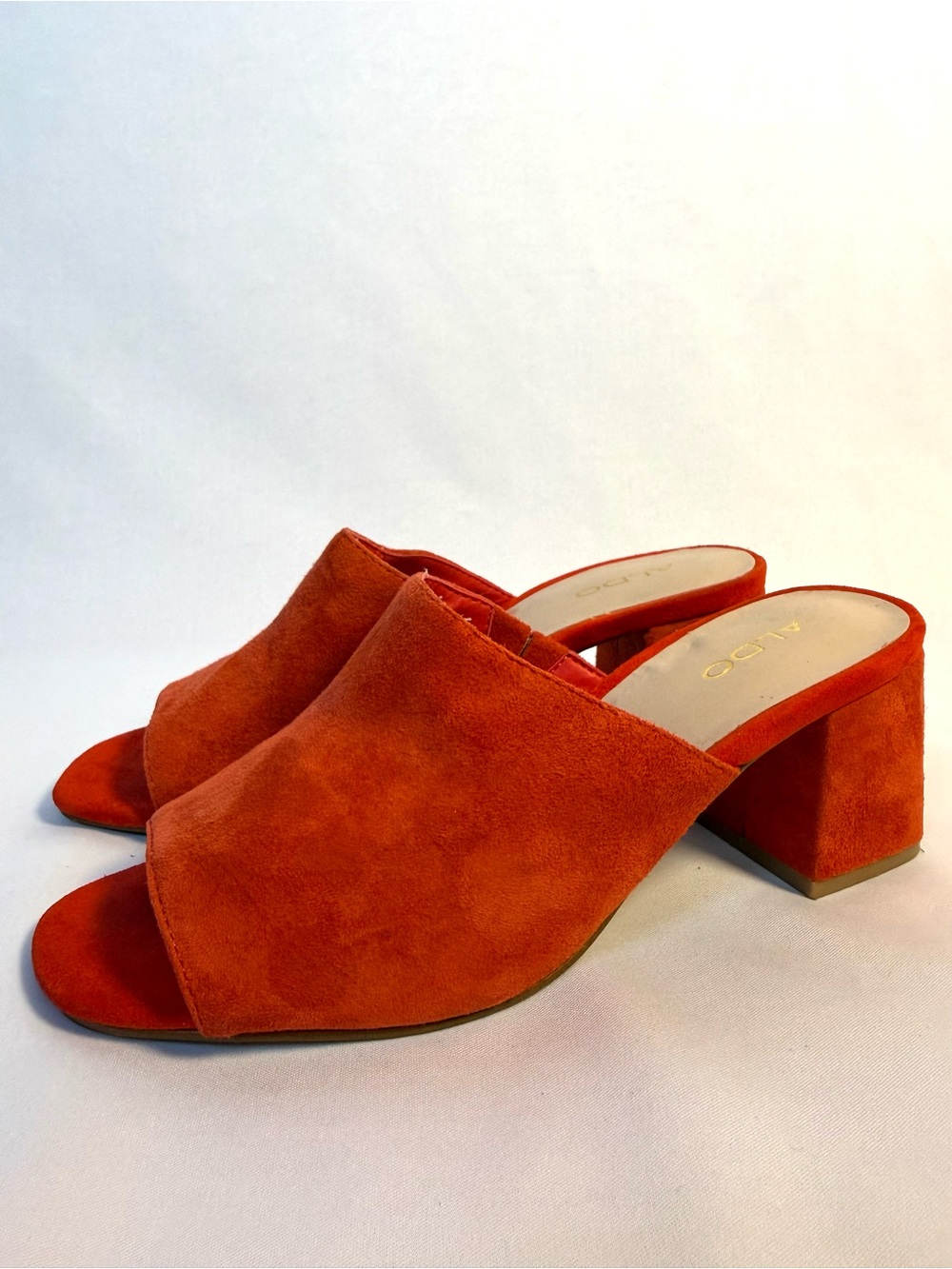 Aldo Burnt Orange Suede Mule Heels Block Heel Slides Size 6